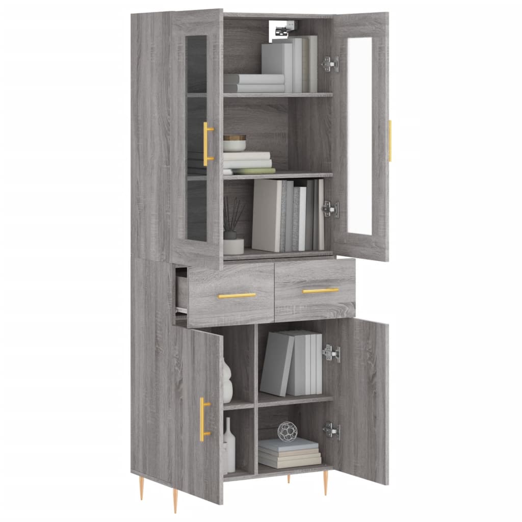 Highboard grå sonoma 69,5x34x180 cm konstruert tre