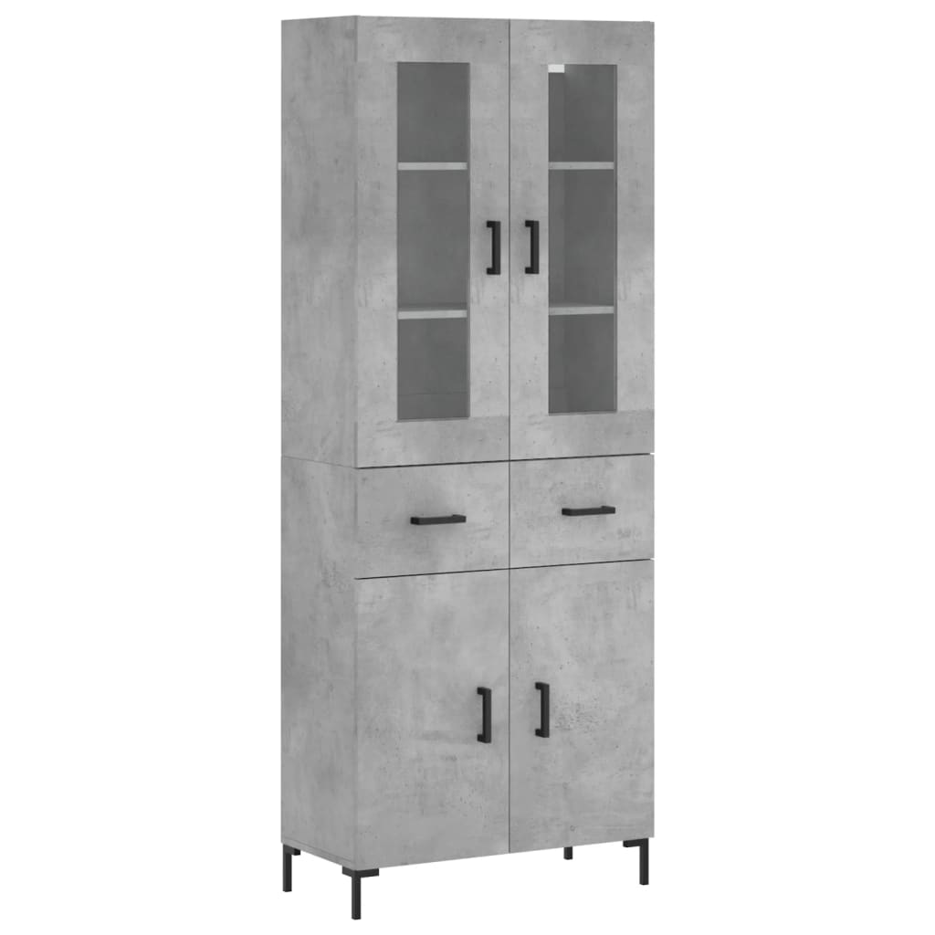 Highboard betonggrå 69,5x34x180 cm konstruert tre