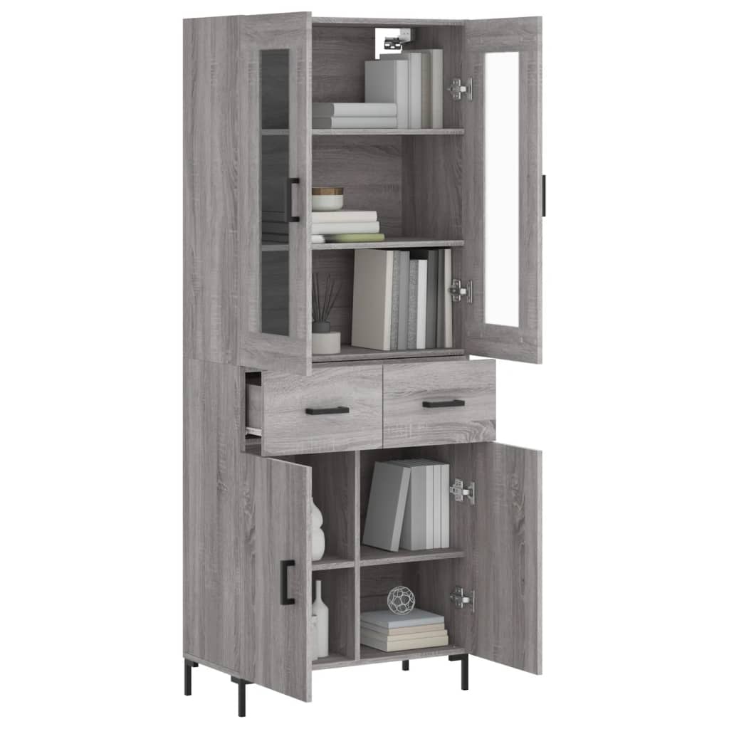 Highboard grå sonoma 69,5x34x180 cm konstruert tre