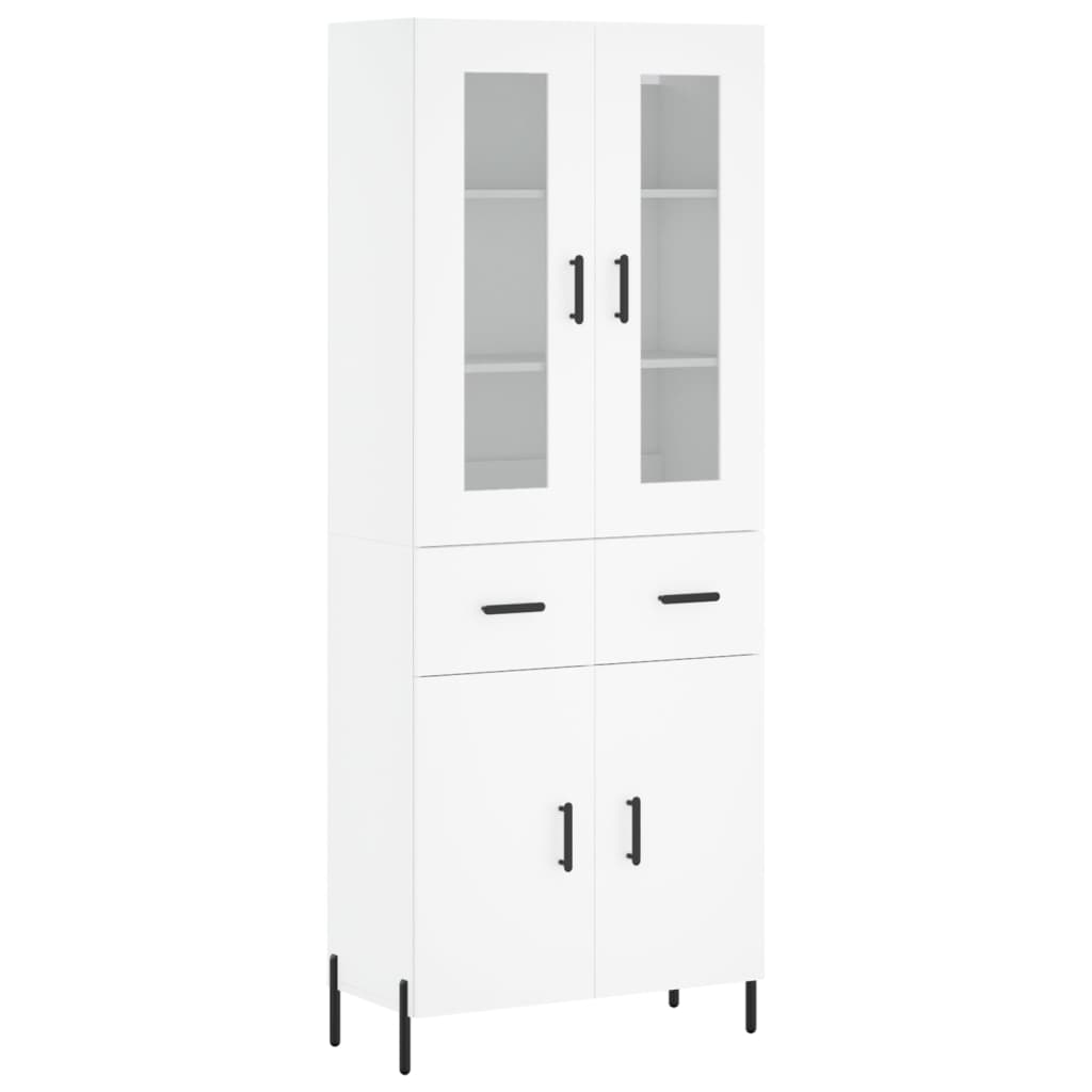Highboard hvit 69,5x34x180 cm konstruert tre