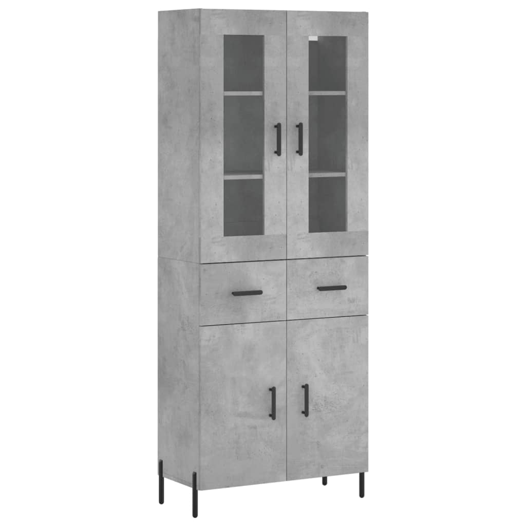 Highboard betonggrå 69,5x34x180 cm konstruert tre