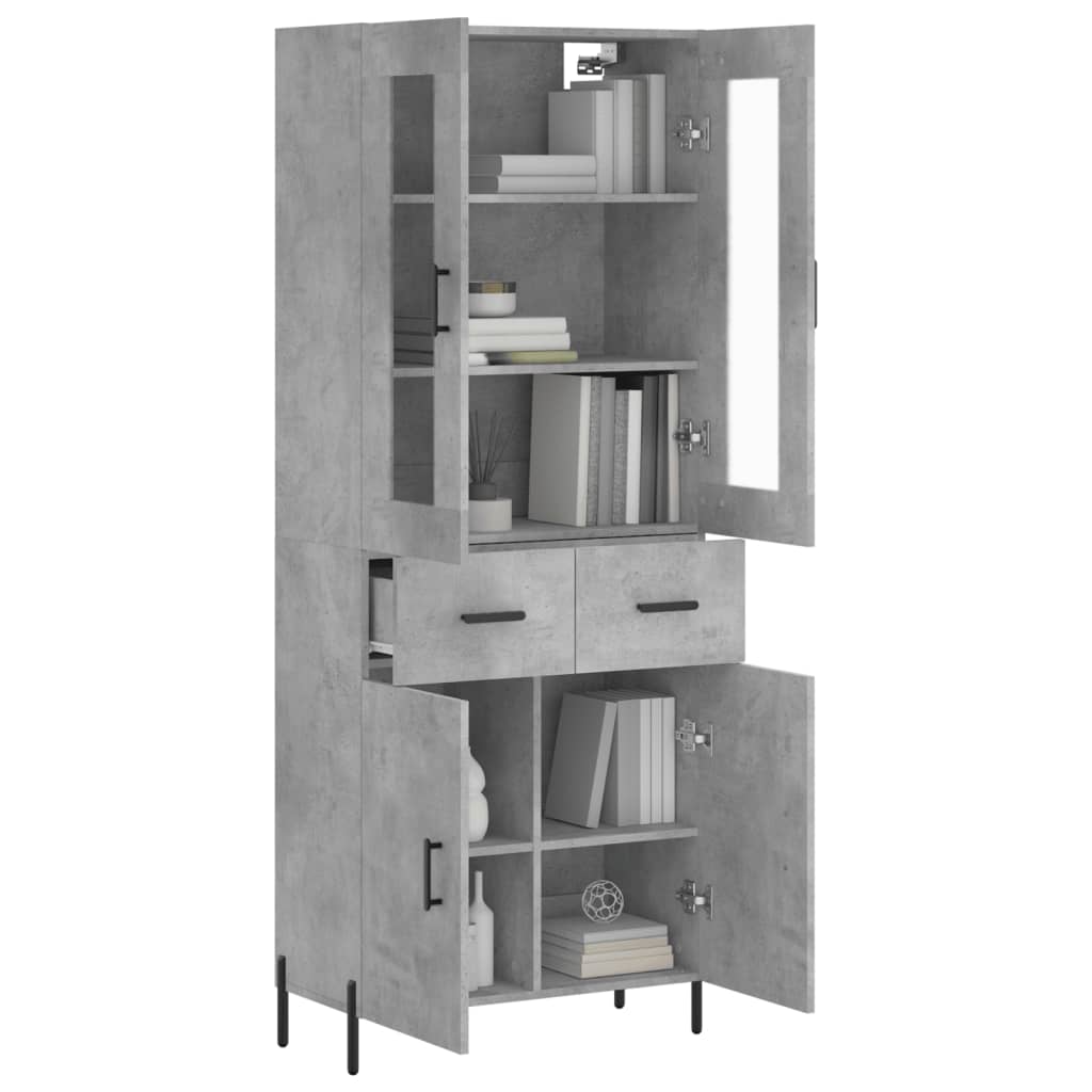 Highboard betonggrå 69,5x34x180 cm konstruert tre