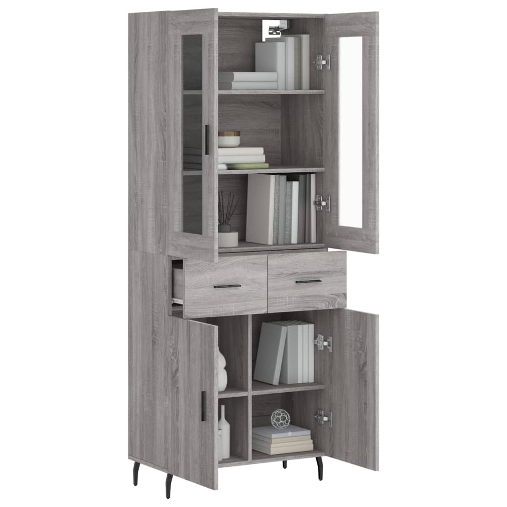 Highboard grå sonoma 69,5x34x180 cm konstruert tre