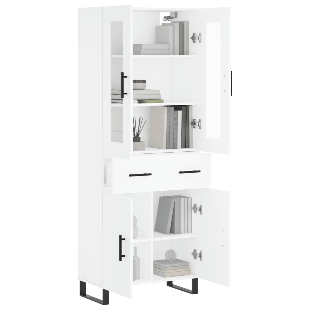 Highboard hvit 69,5x34x180 cm konstruert tre