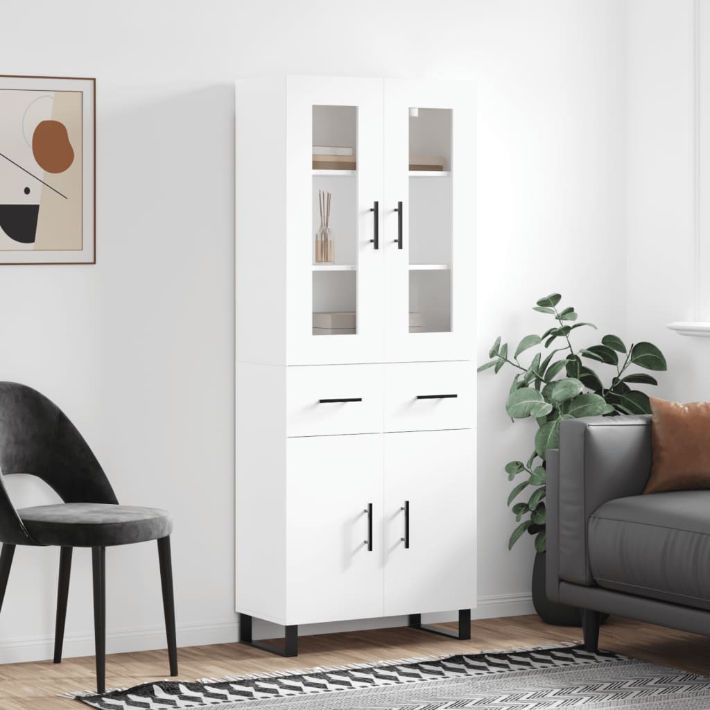Highboard hvit 69,5x34x180 cm konstruert tre