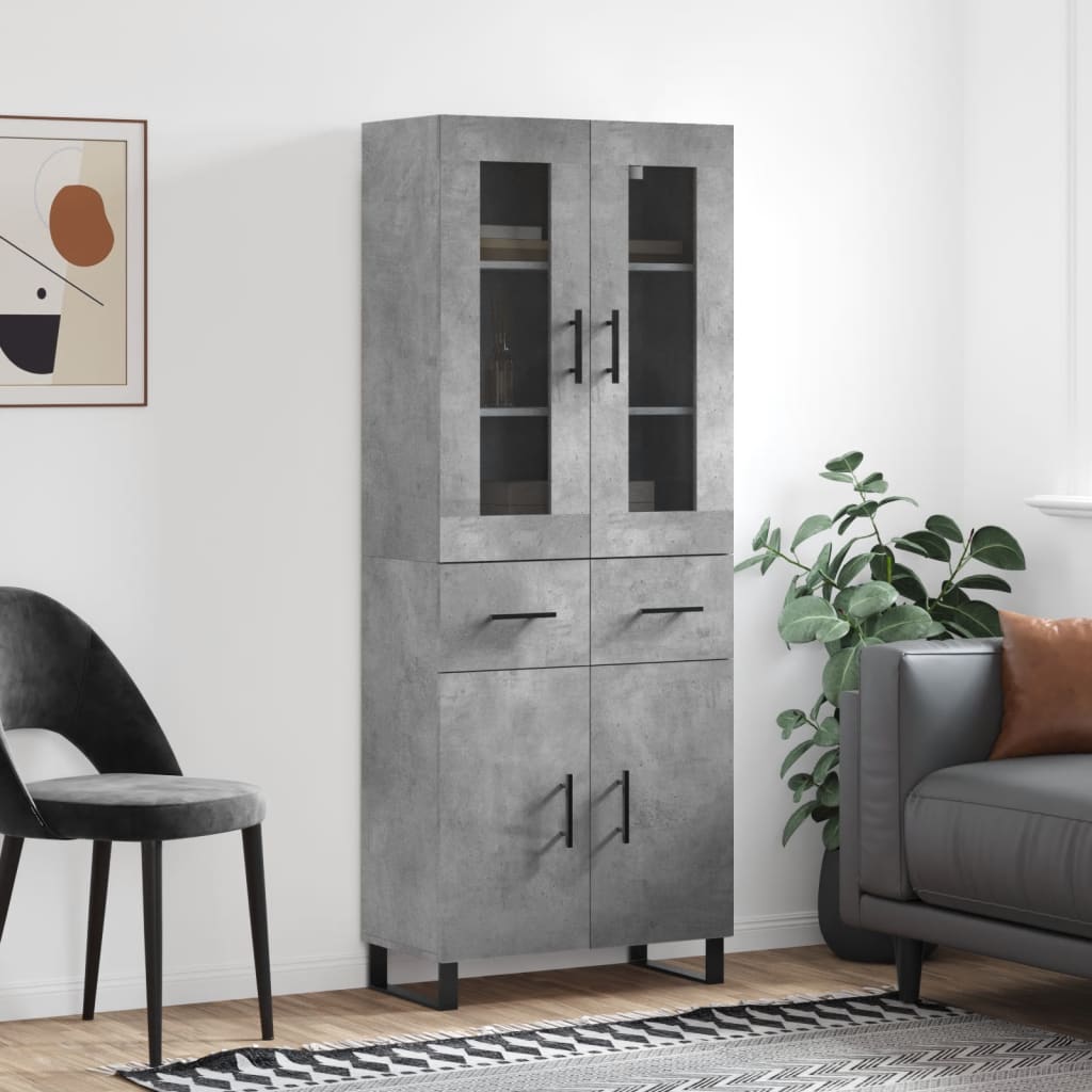 Highboard betonggrå 69,5x34x180 cm konstruert tre