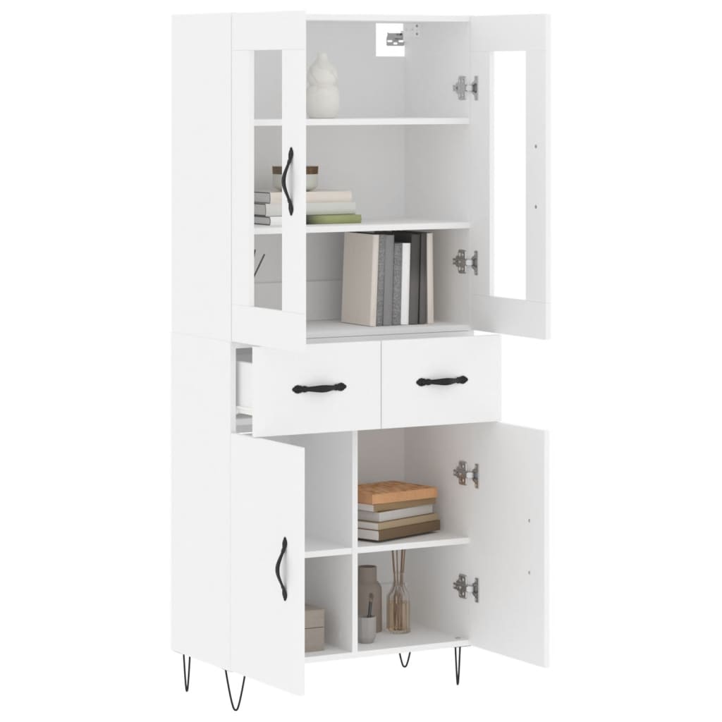 Highboard hvit 69,5x34x180 cm konstruert tre