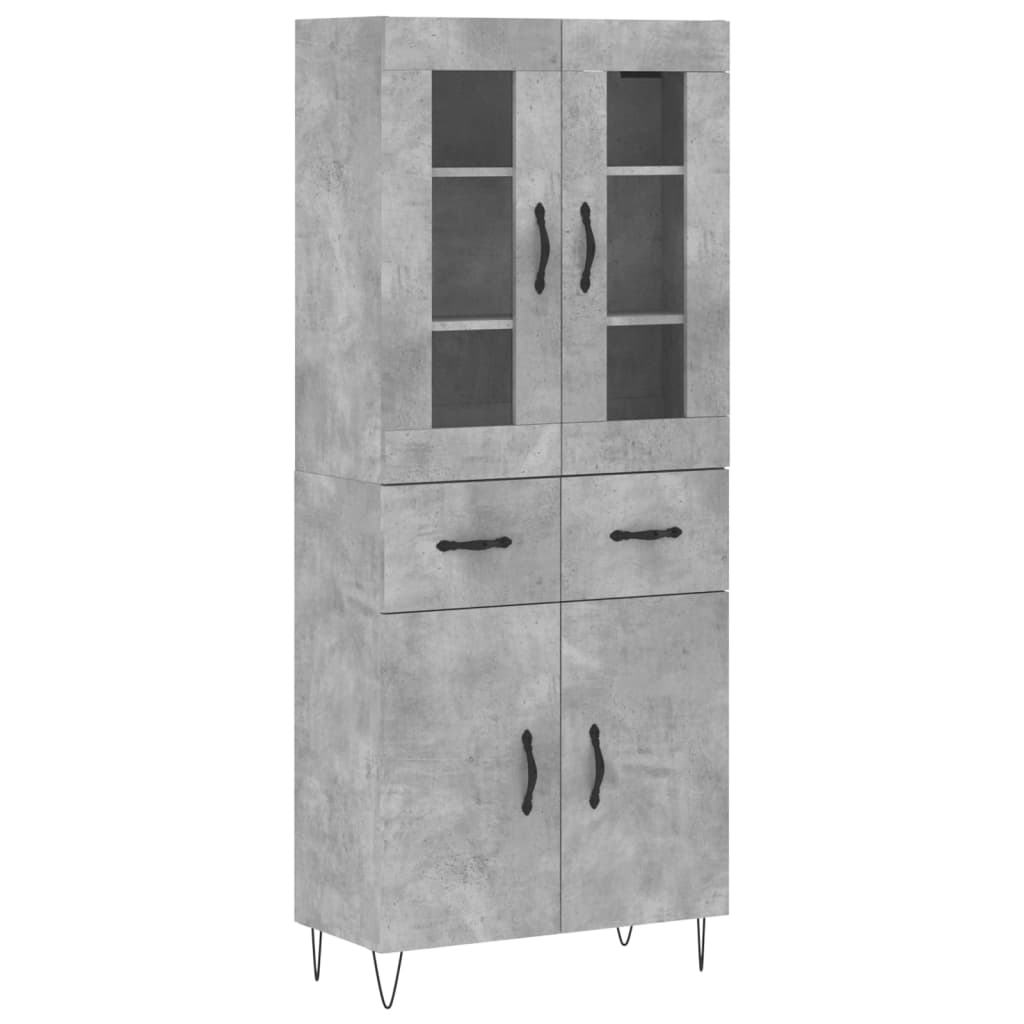 Highboard betonggrå 69,5x34x180 cm konstruert tre