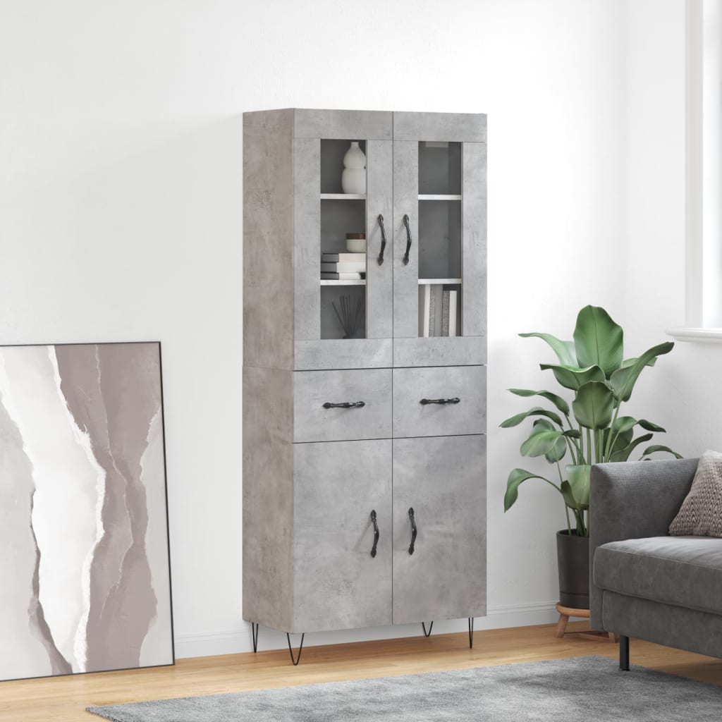 Highboard betonggrå 69,5x34x180 cm konstruert tre