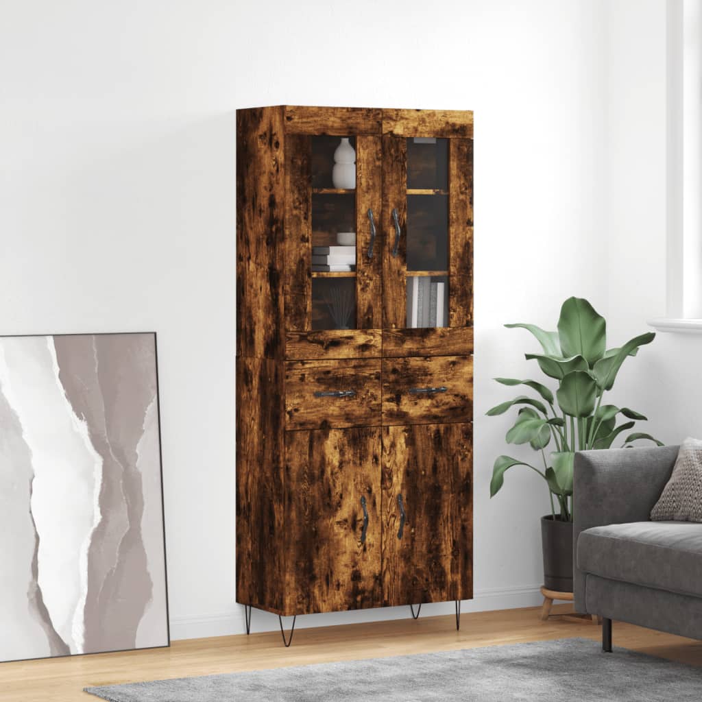 Highboard røkt eik 69,5x34x180 cm konstruert tre