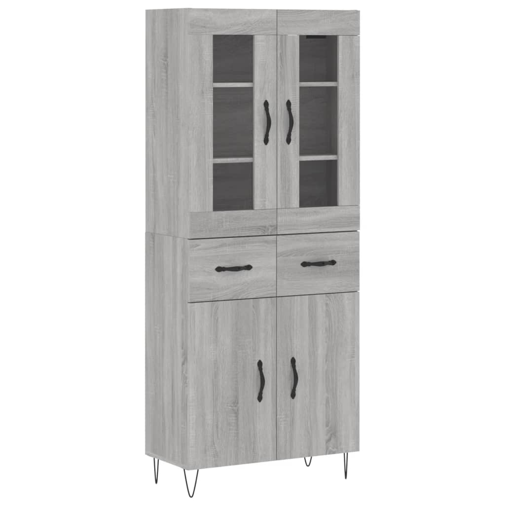 Highboard grå sonoma 69,5x34x180 cm konstruert tre