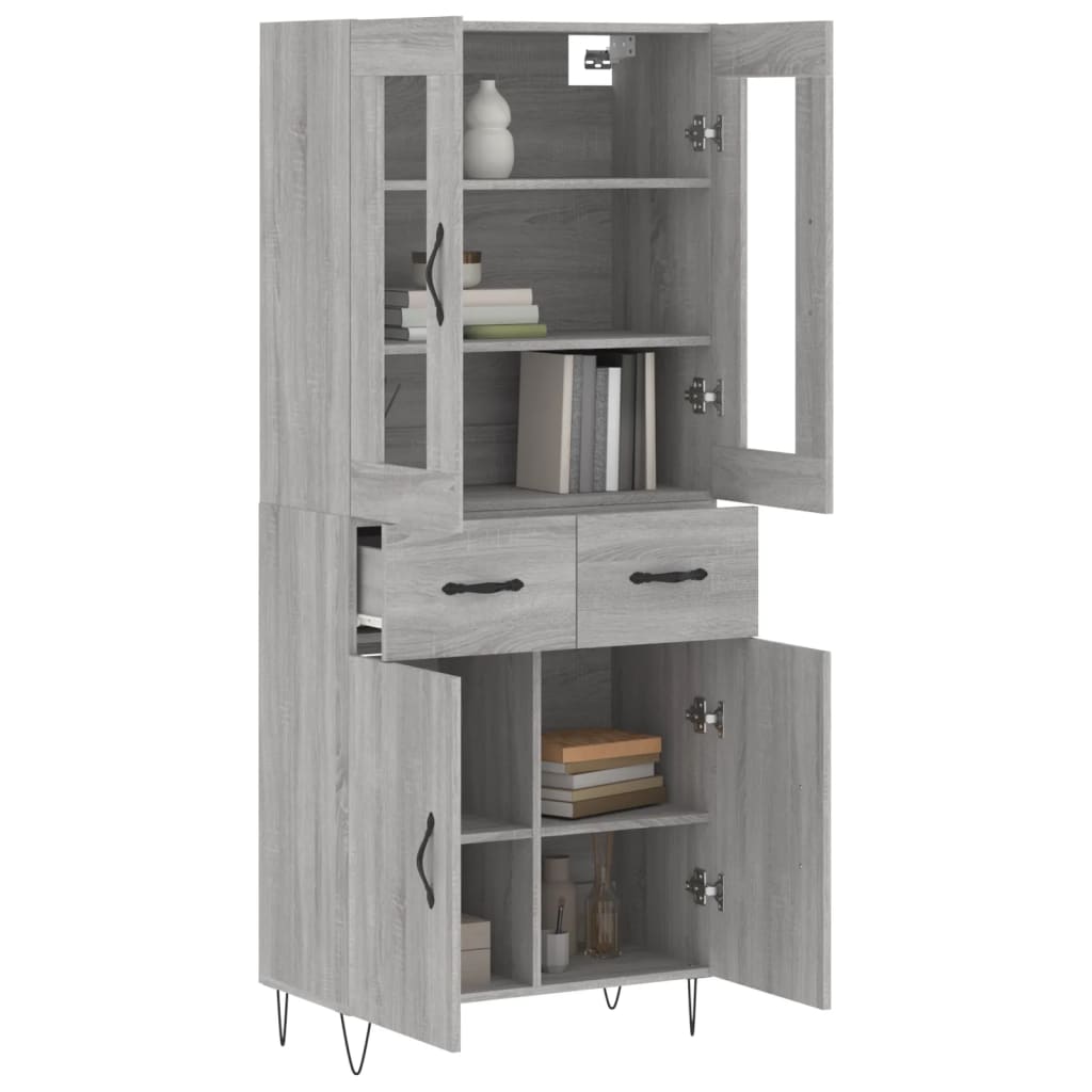Highboard grå sonoma 69,5x34x180 cm konstruert tre