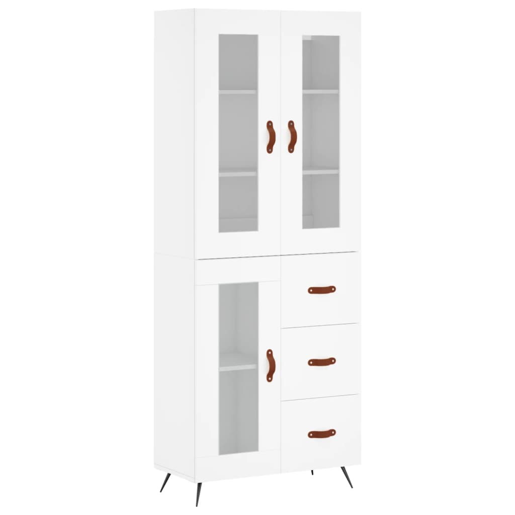 Highboard hvit 69,5x34x180 cm konstruert tre