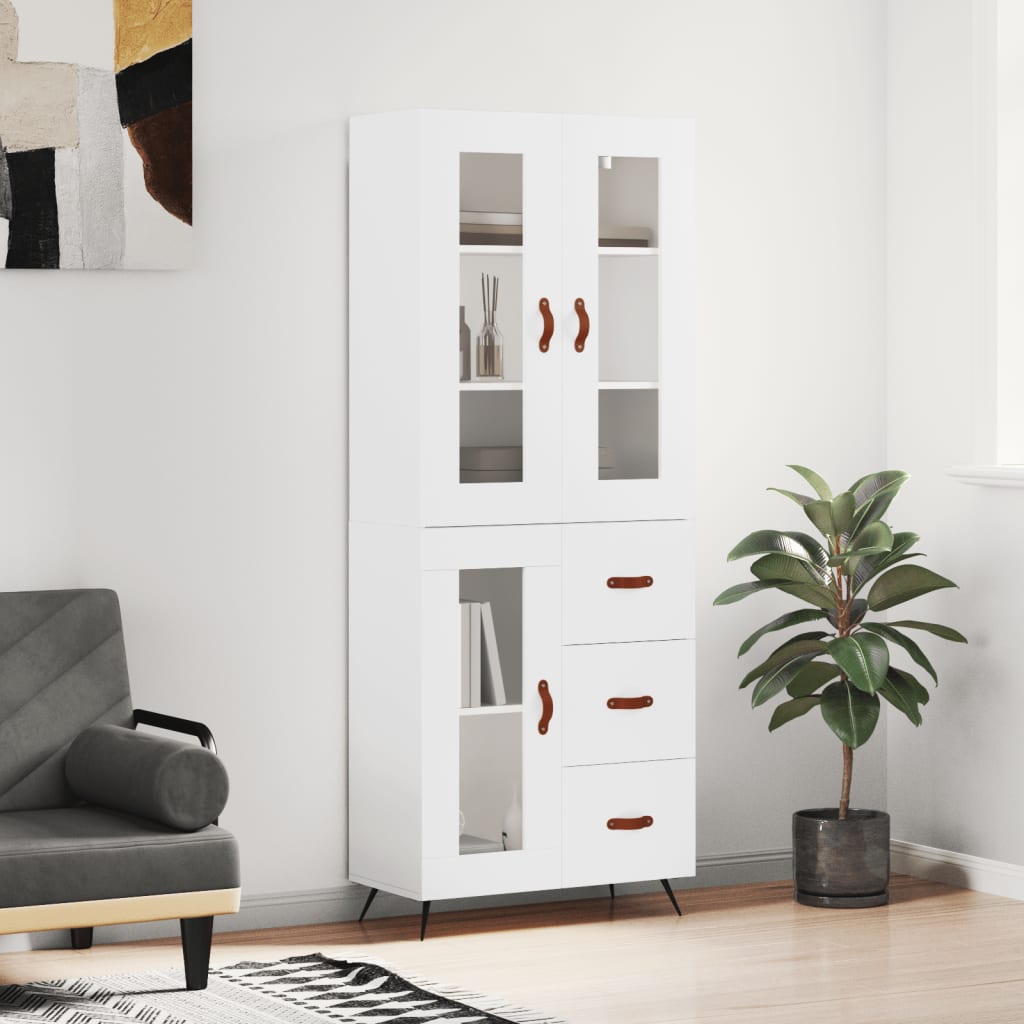 Highboard hvit 69,5x34x180 cm konstruert tre
