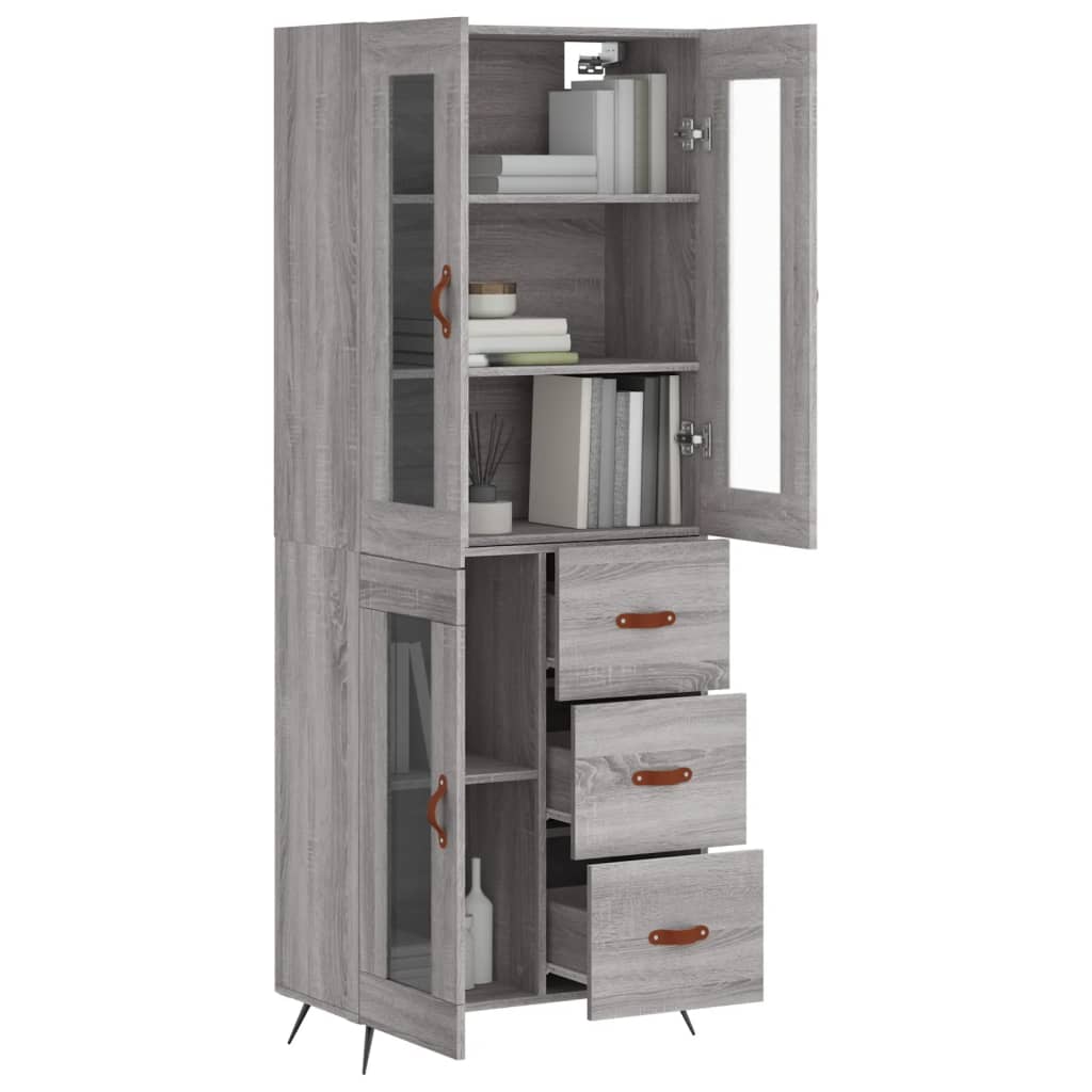 Highboard grå sonoma 69,5x34x180 cm konstruert tre