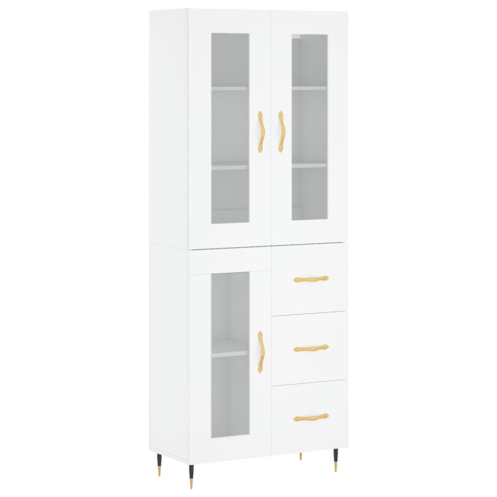 Highboard hvit 69,5x34x180 cm konstruert tre