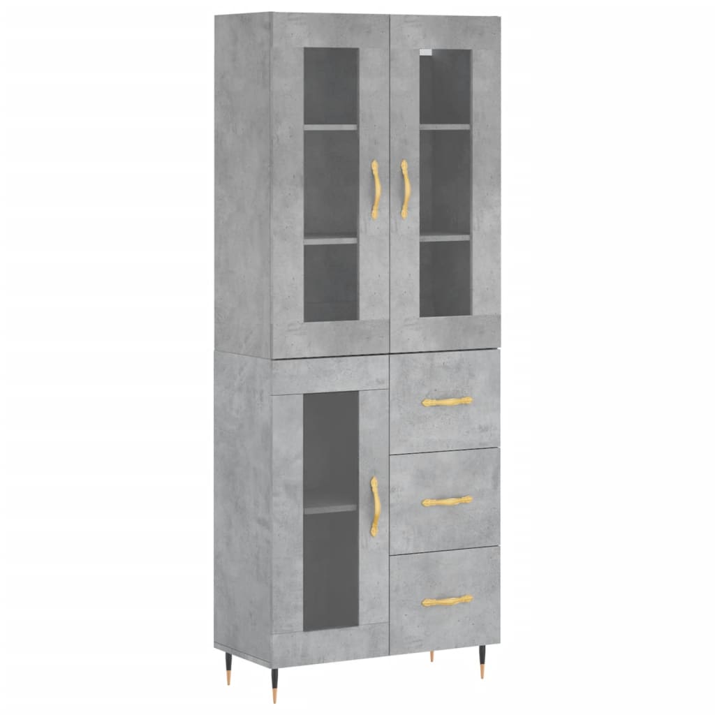 Highboard betonggrå 69,5x34x180 cm konstruert tre