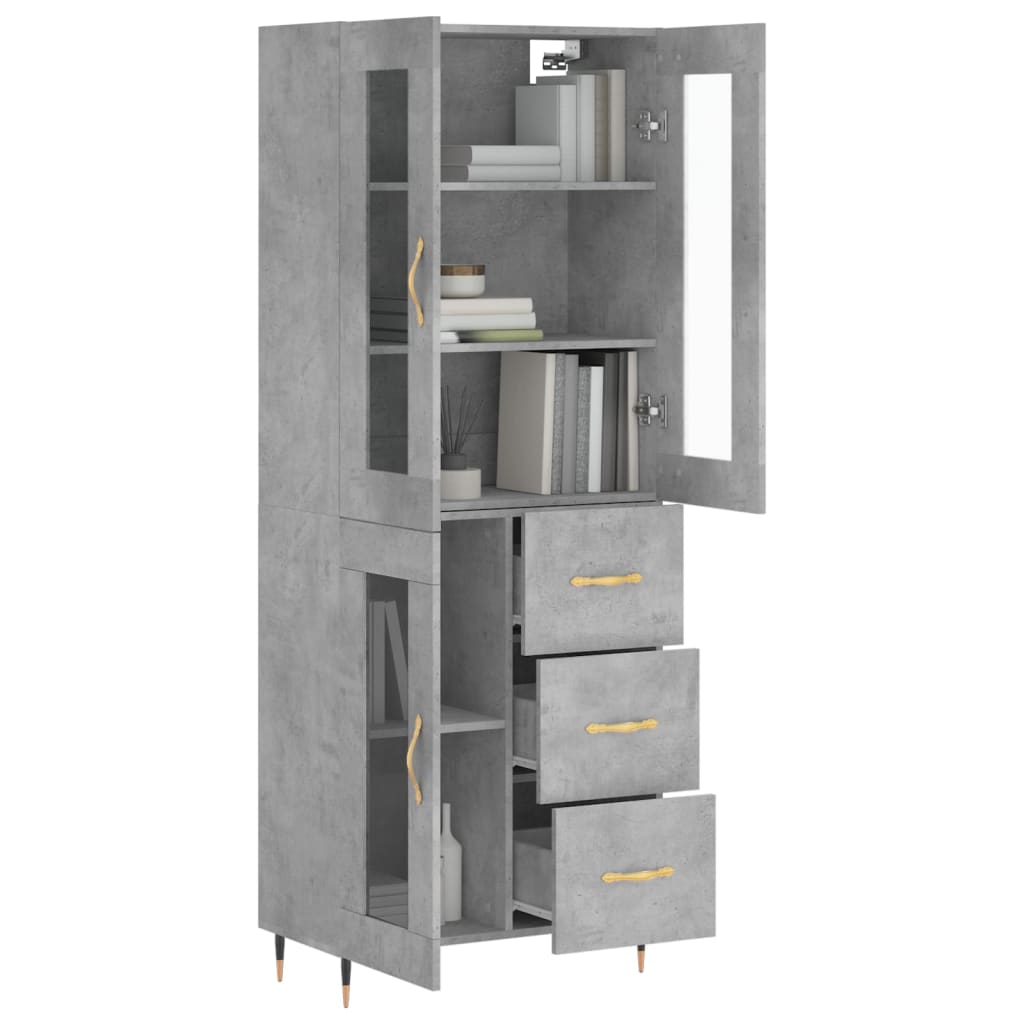 Highboard betonggrå 69,5x34x180 cm konstruert tre