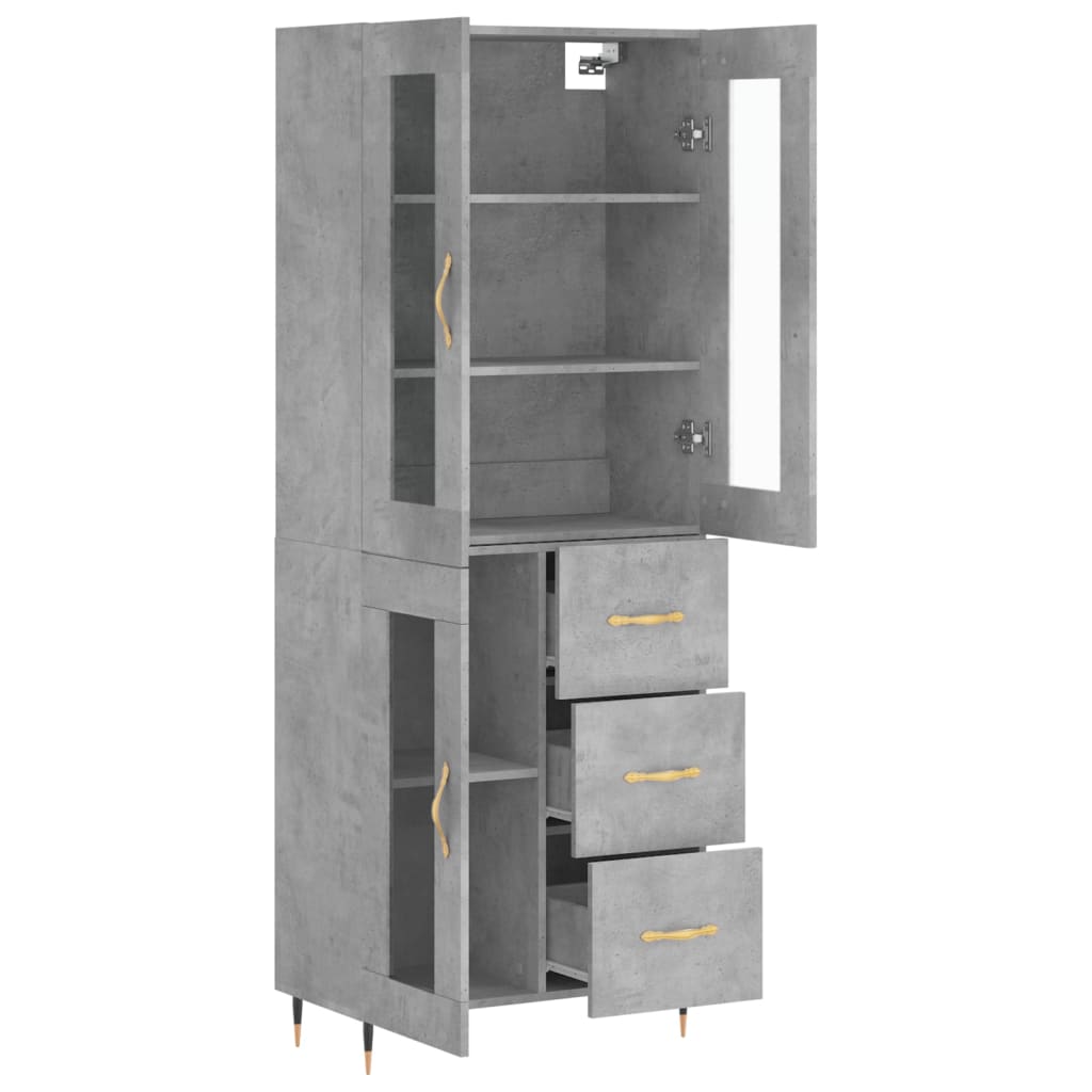 Highboard betonggrå 69,5x34x180 cm konstruert tre
