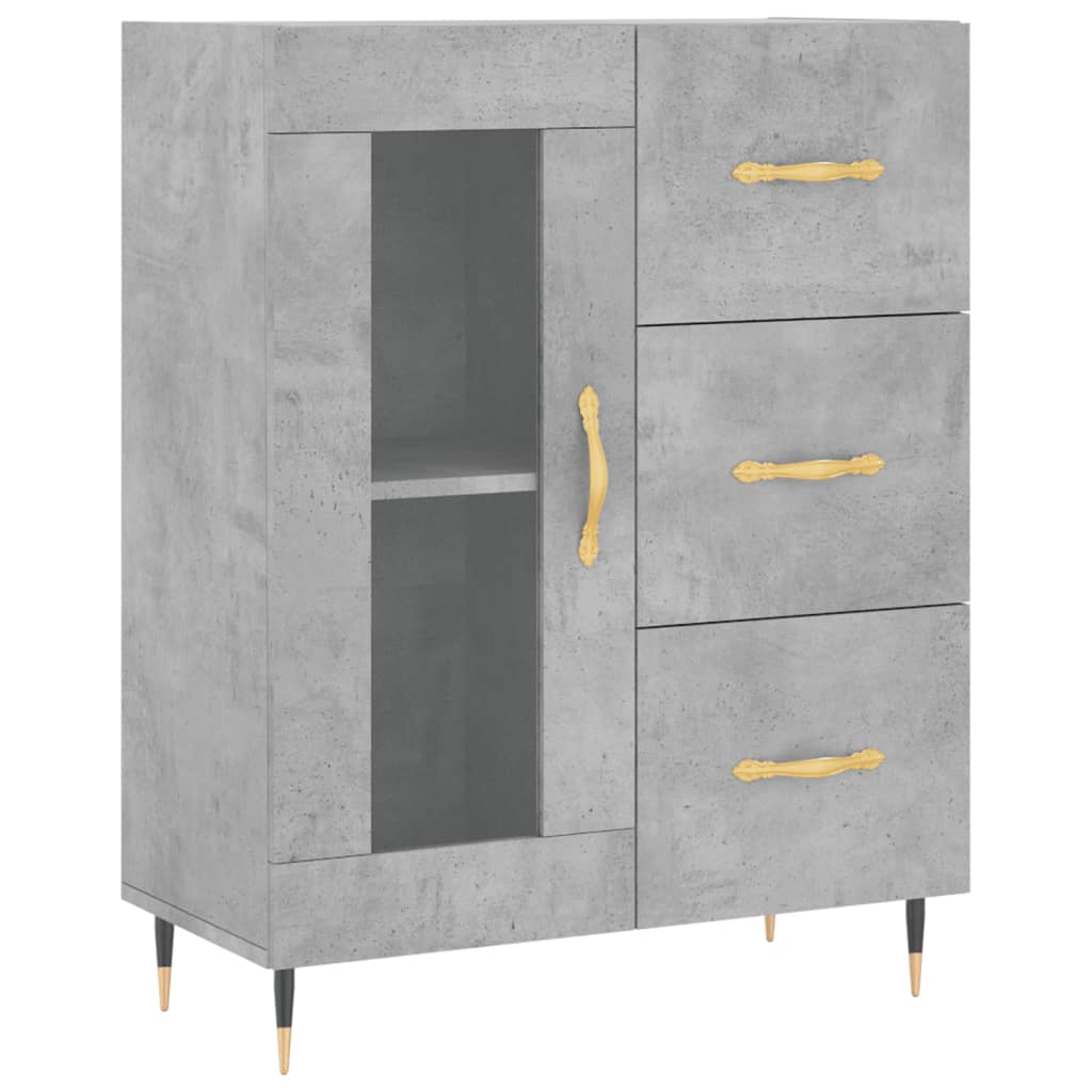 Highboard betonggrå 69,5x34x180 cm konstruert tre