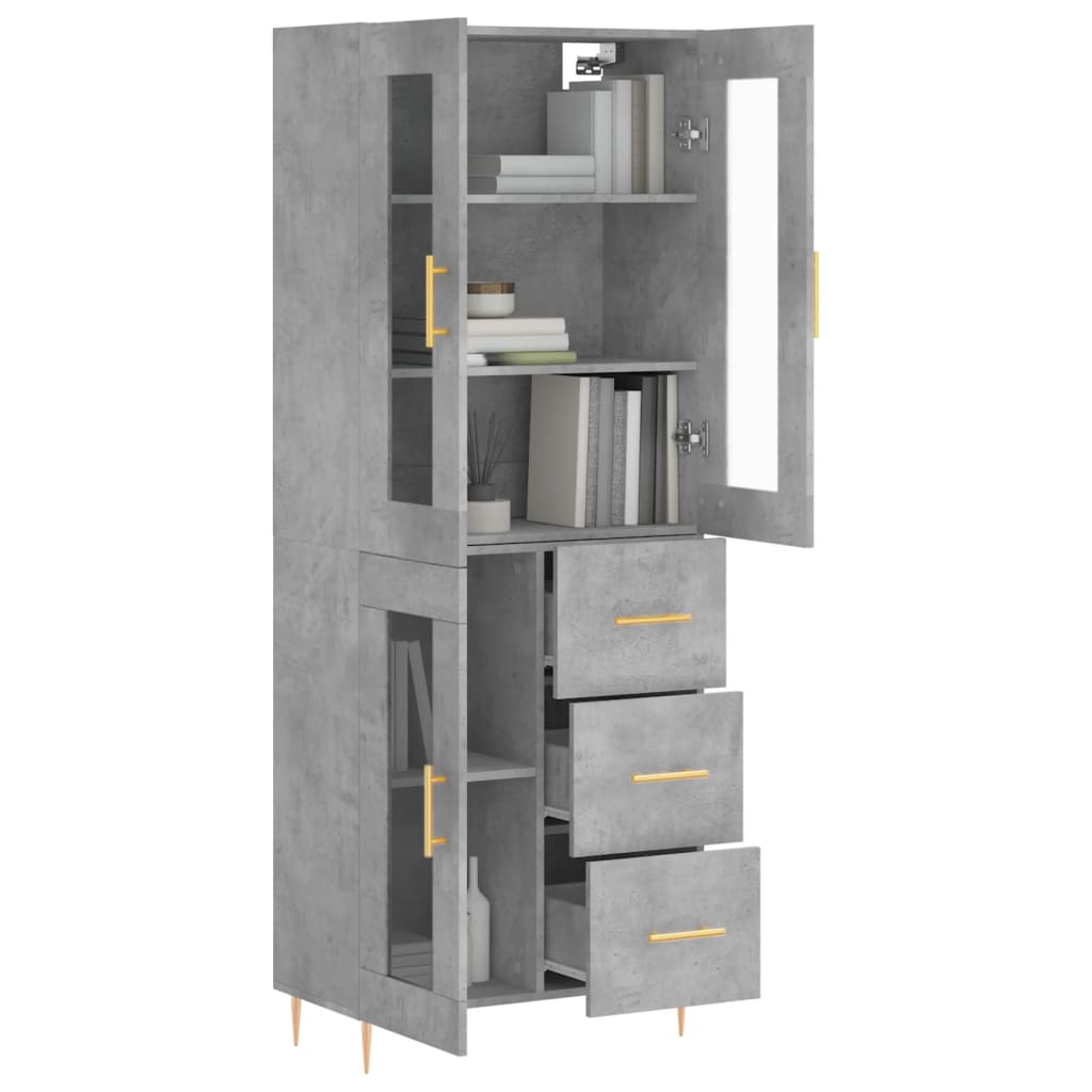 Highboard betonggrå 69,5x34x180 cm konstruert tre