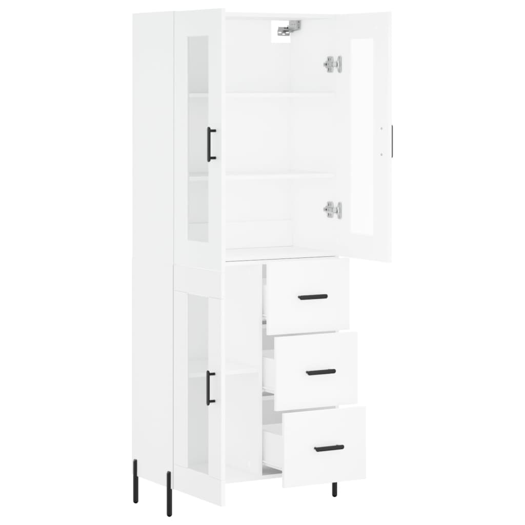 Highboard hvit 69,5x34x180 cm konstruert tre