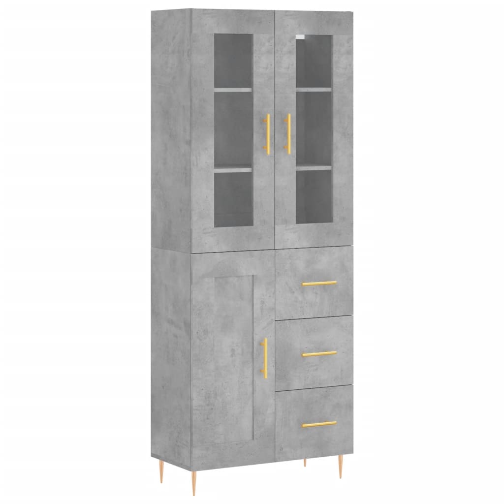 Highboard betonggrå 69,5x34x180 cm konstruert tre