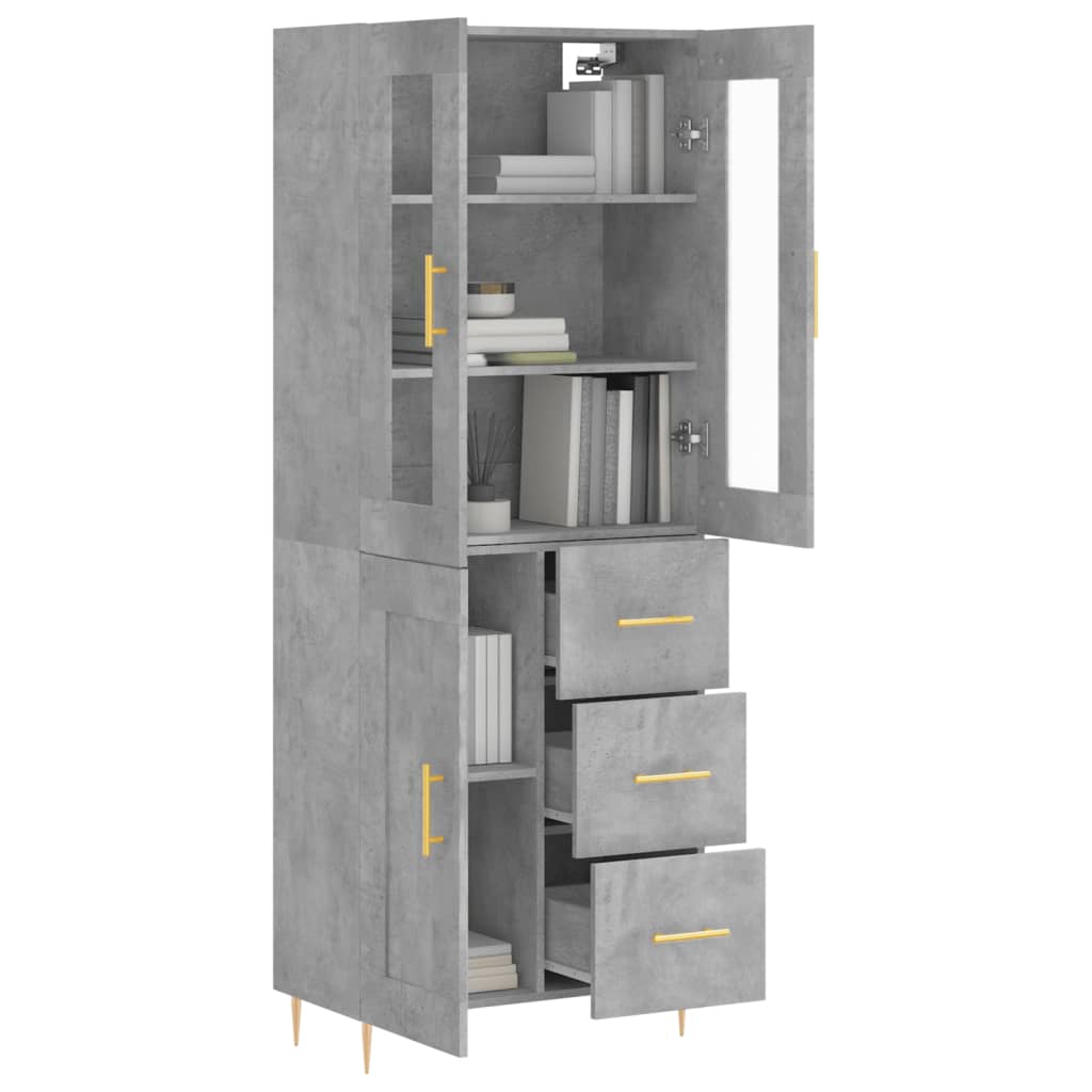 Highboard betonggrå 69,5x34x180 cm konstruert tre