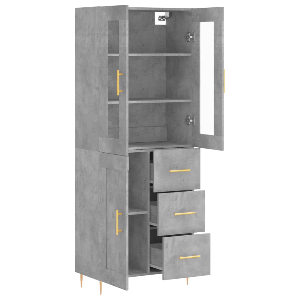 Highboard betonggrå 69,5x34x180 cm konstruert tre