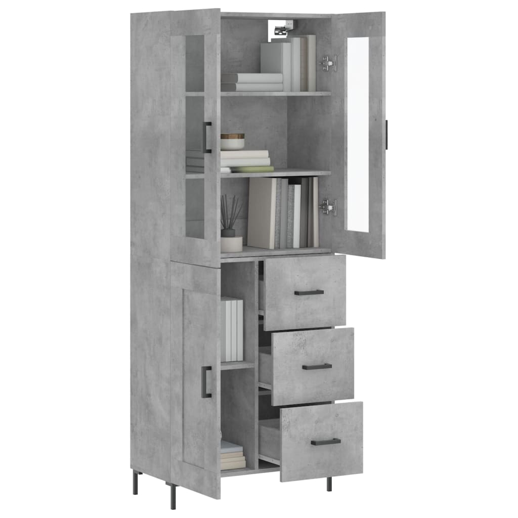 Highboard betonggrå 69,5x34x180 cm konstruert tre
