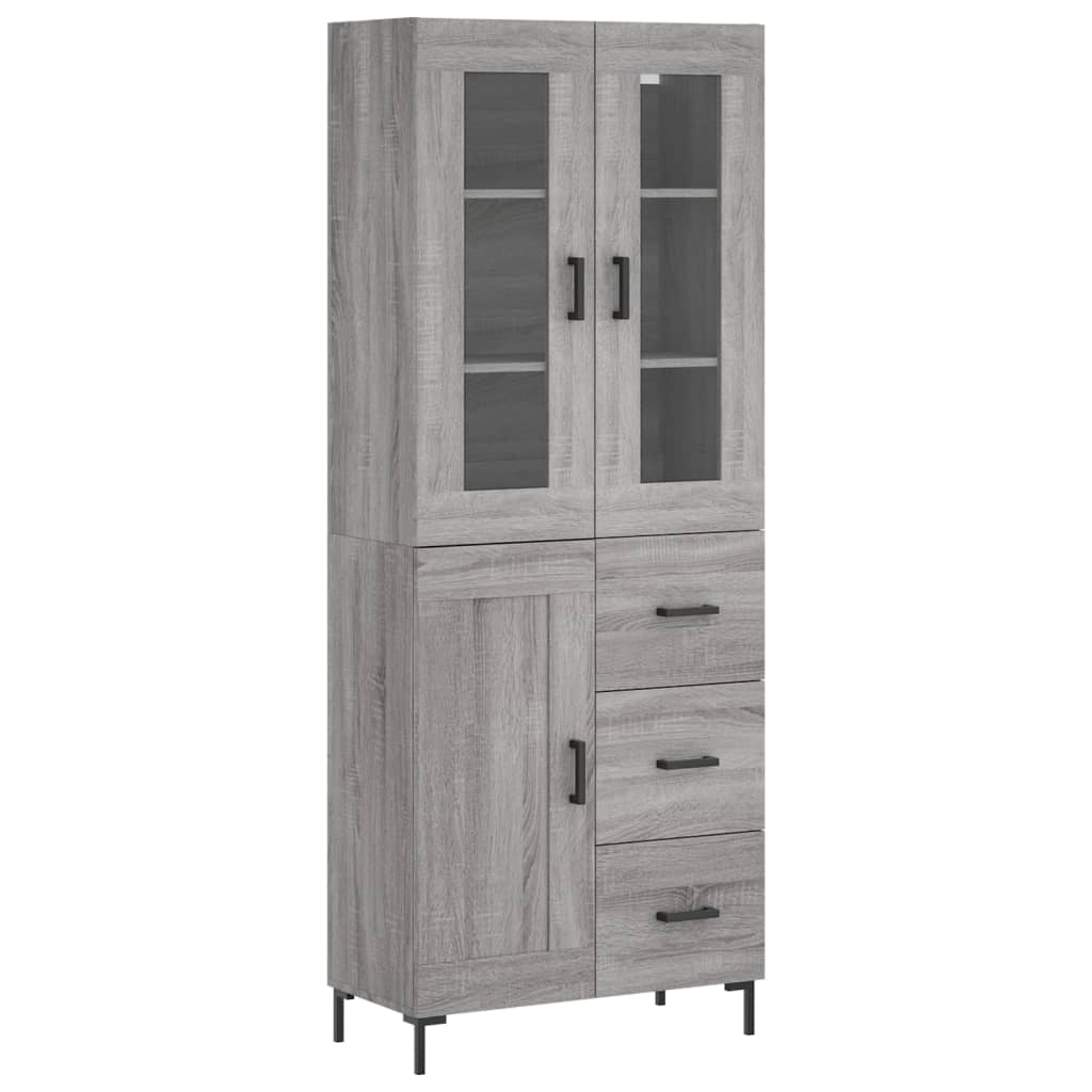 Highboard grå sonoma 69,5x34x180 cm konstruert tre