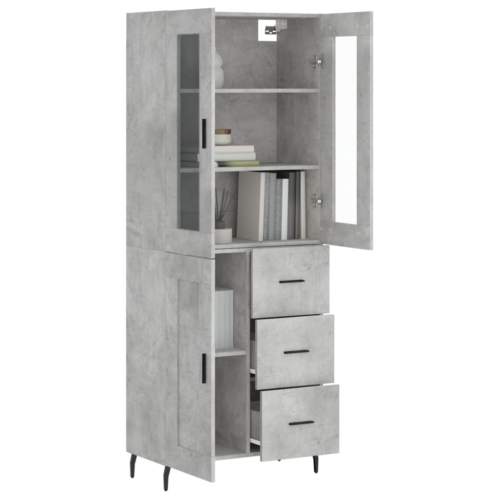 Highboard betonggrå 69,5x34x180 cm konstruert tre