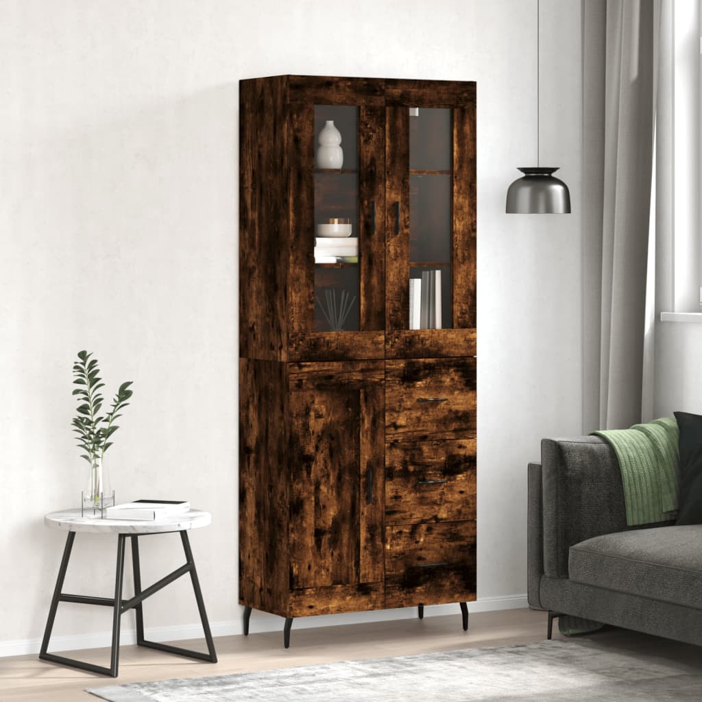 Highboard røkt eik 69,5x34x180 cm konstruert tre