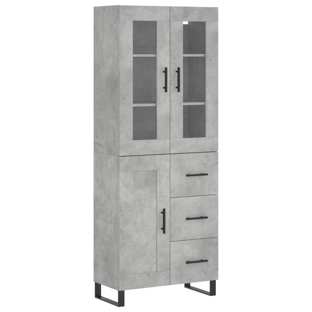 Highboard betonggrå 69,5x34x180 cm konstruert tre