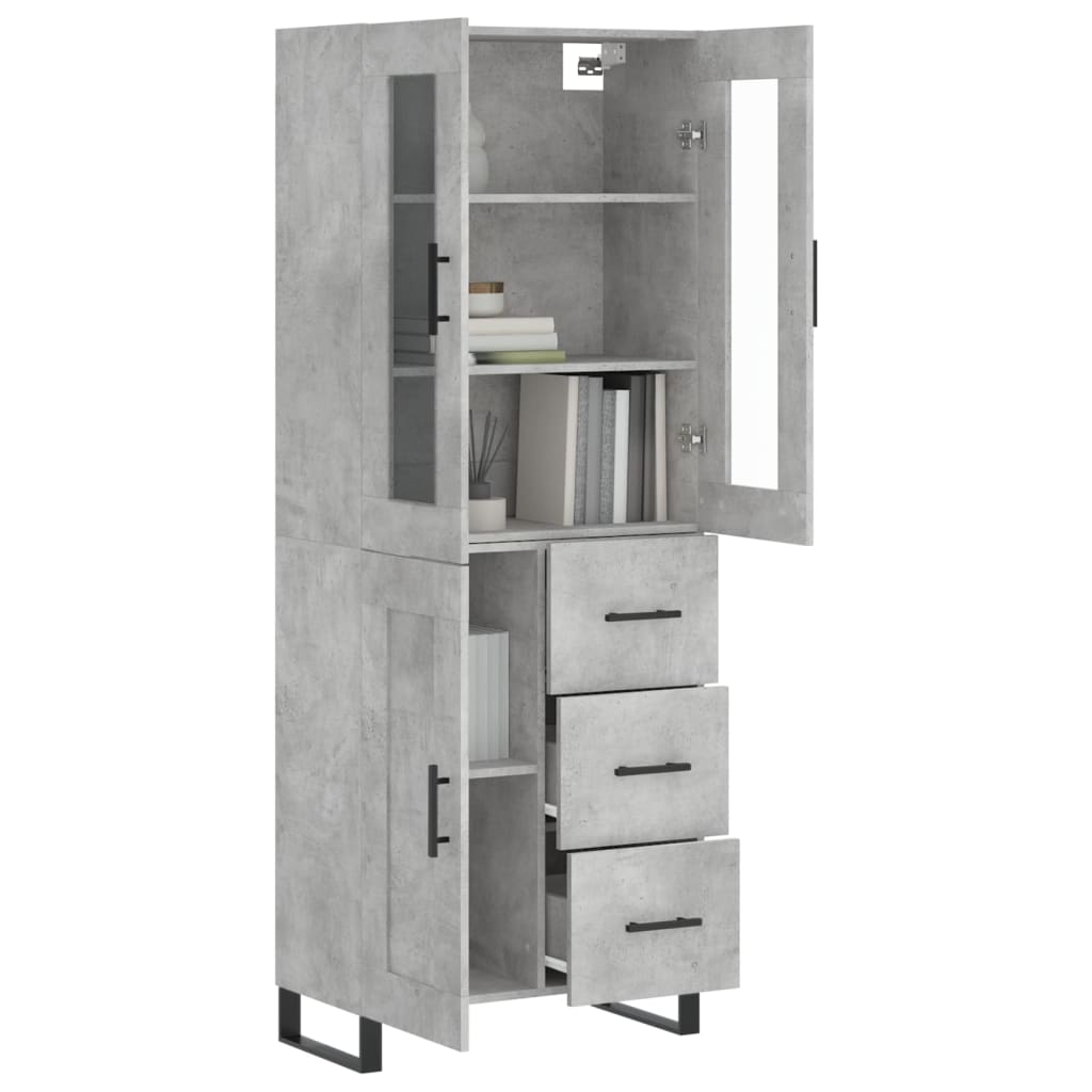 Highboard betonggrå 69,5x34x180 cm konstruert tre