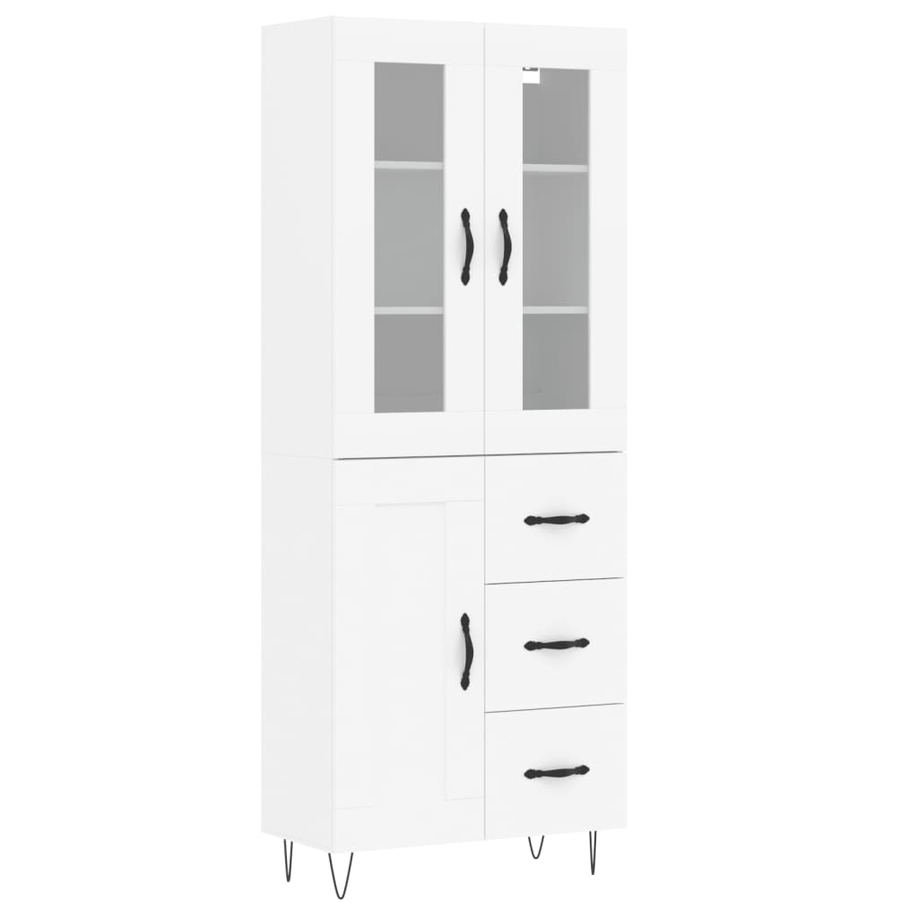 Highboard hvit 69,5x34x180 cm konstruert tre