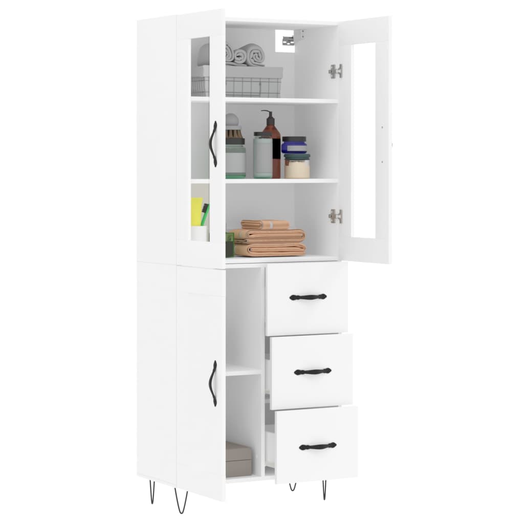 Highboard hvit 69,5x34x180 cm konstruert tre