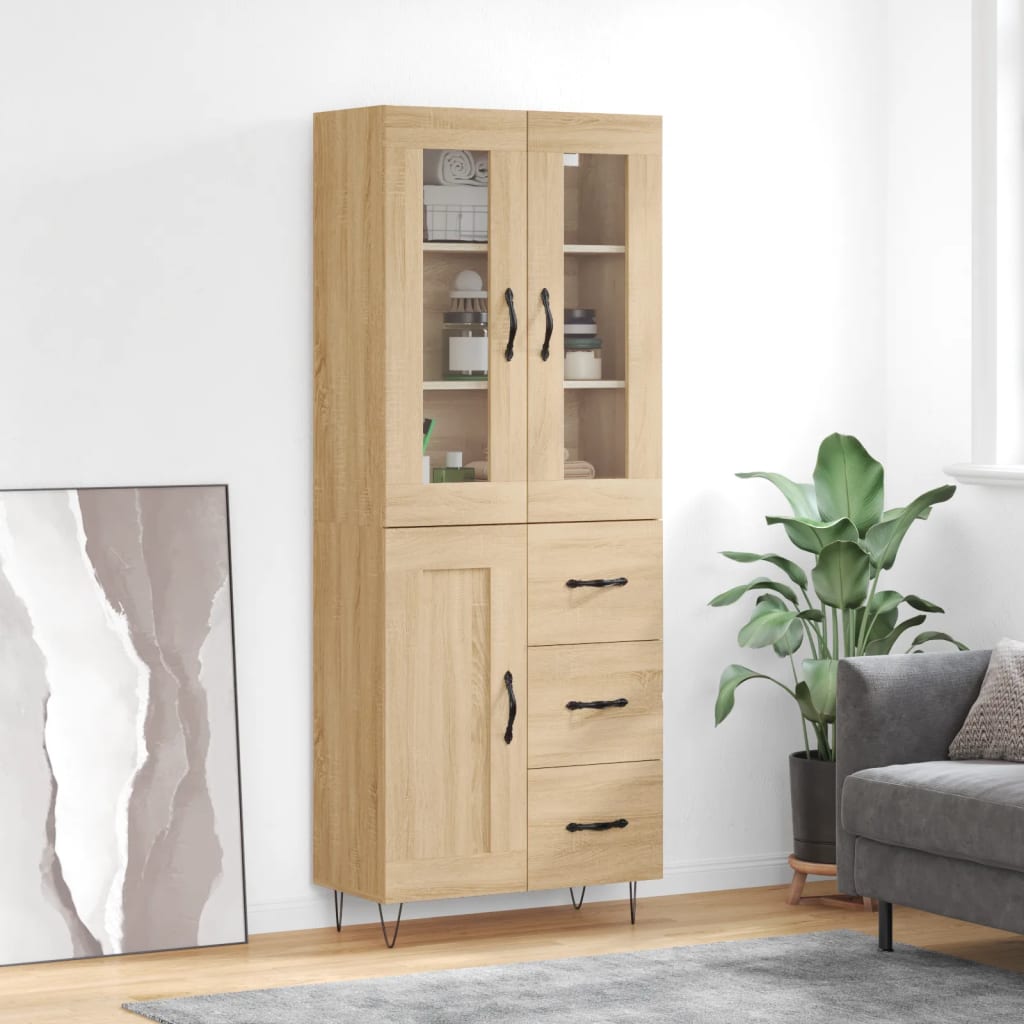 Highboard sonoma eik 69,5x34x180 cm konstruert tre vidaXL