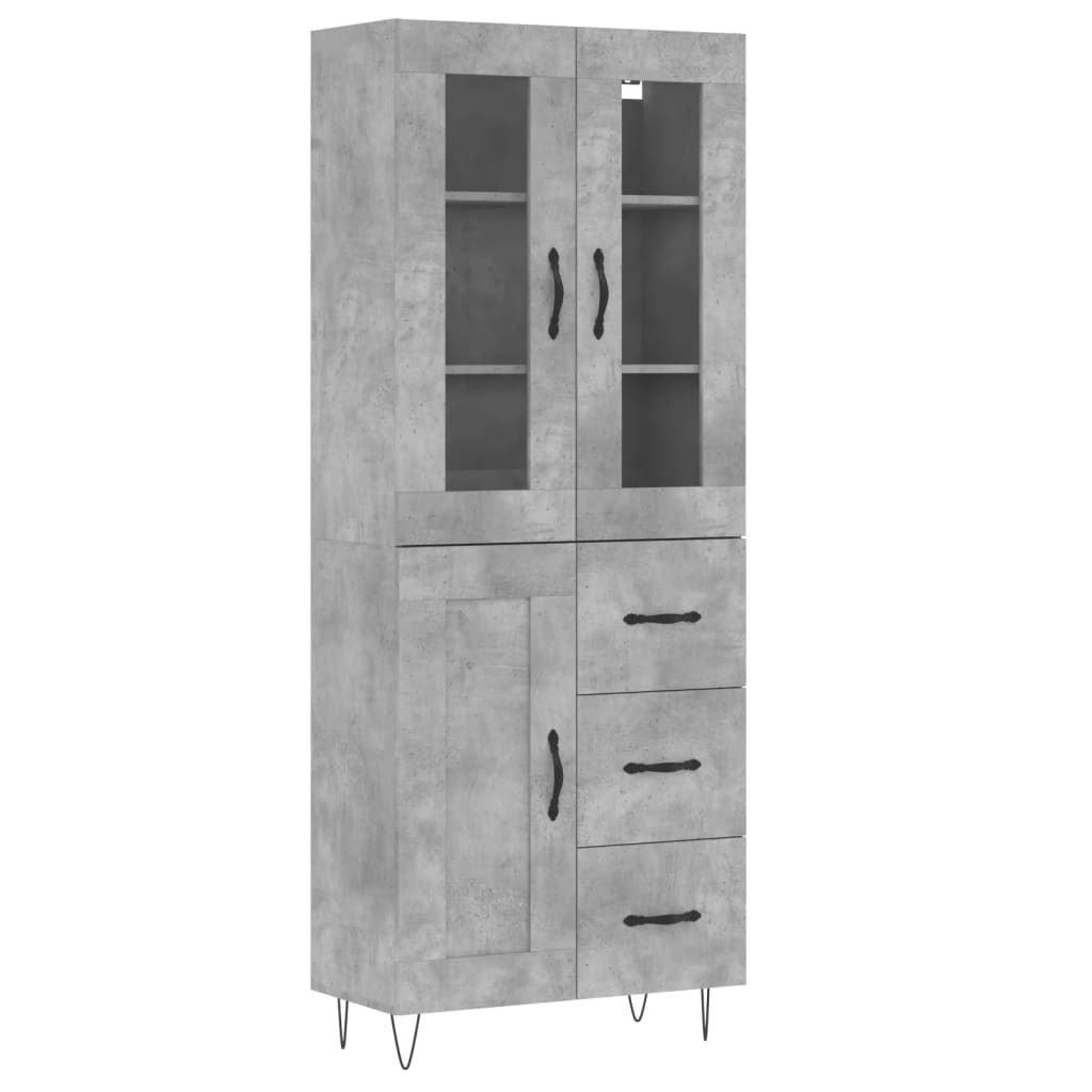 Highboard betonggrå 69,5x34x180 cm konstruert tre