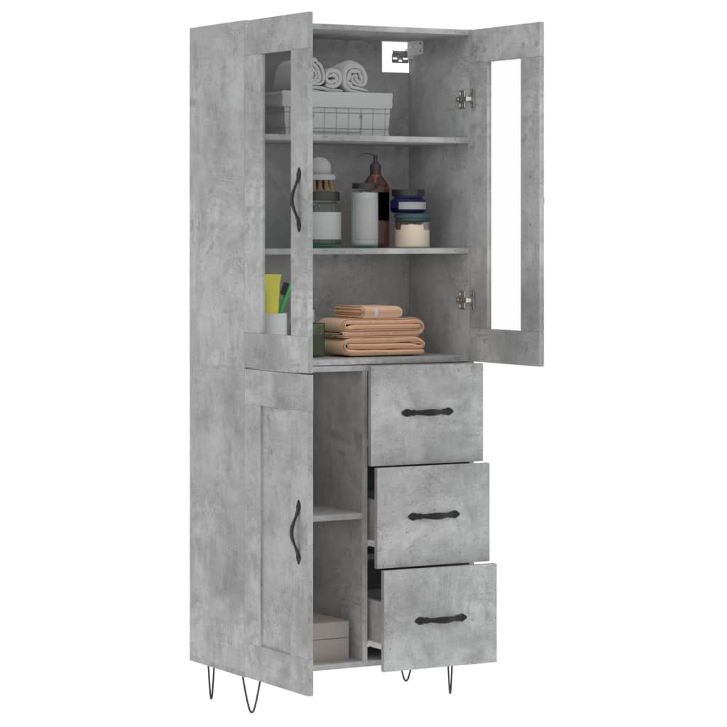 Highboard betonggrå 69,5x34x180 cm konstruert tre