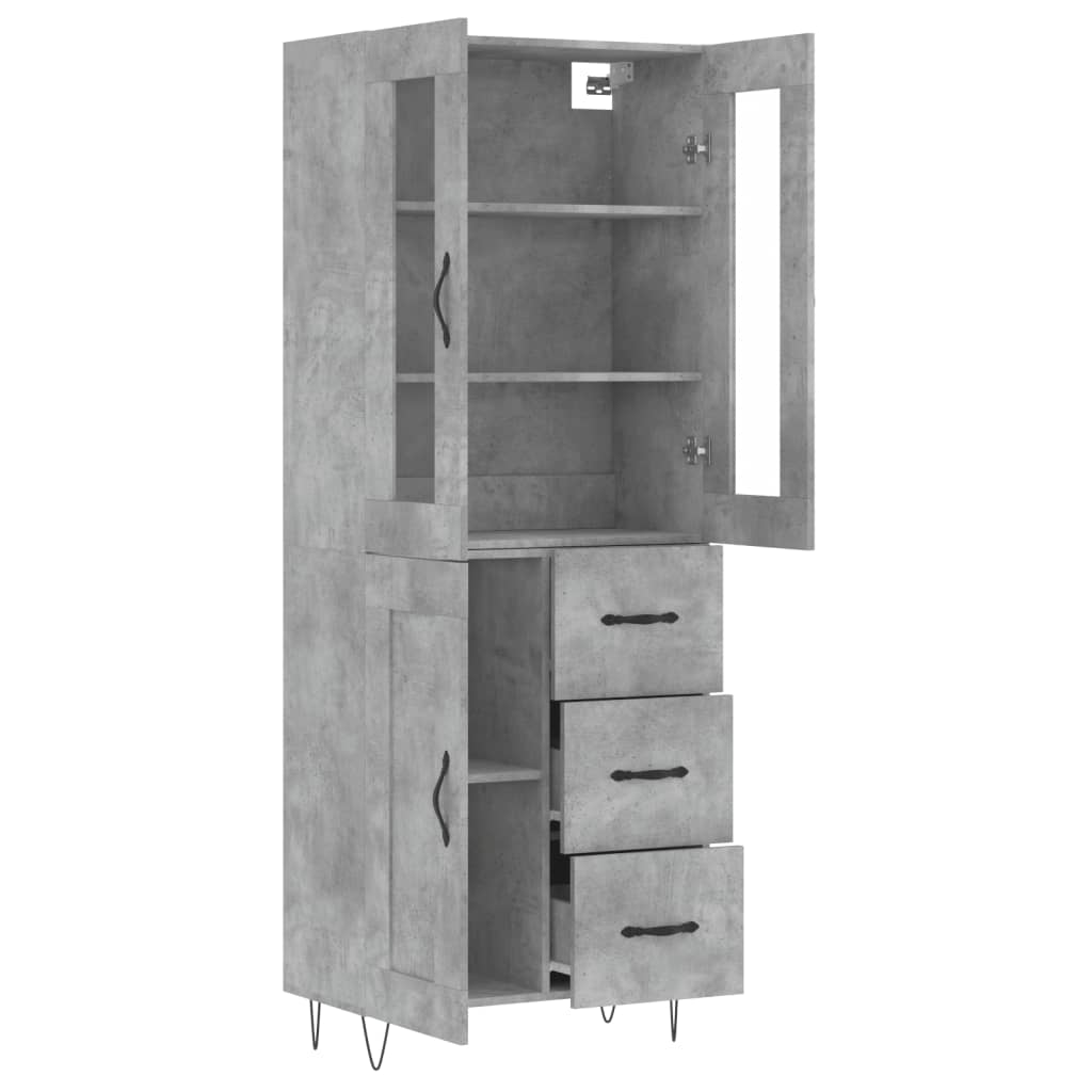 Highboard betonggrå 69,5x34x180 cm konstruert tre