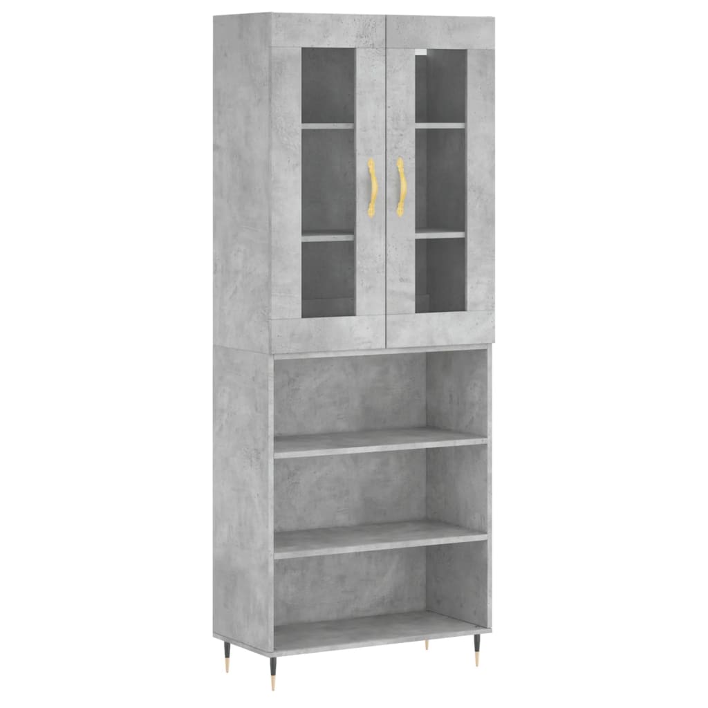 Highboard betonggrå 69,5x34x180 cm konstruert tre