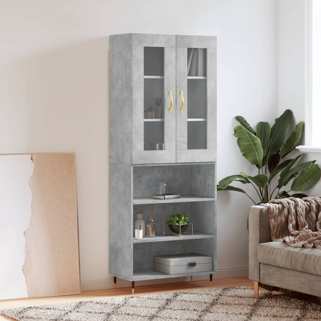 Highboard betonggrå 69,5x34x180 cm konstruert tre