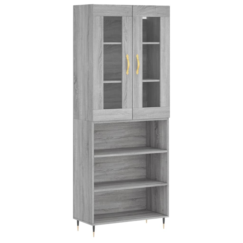 Highboard grå sonoma 69,5x34x180 cm konstruert tre