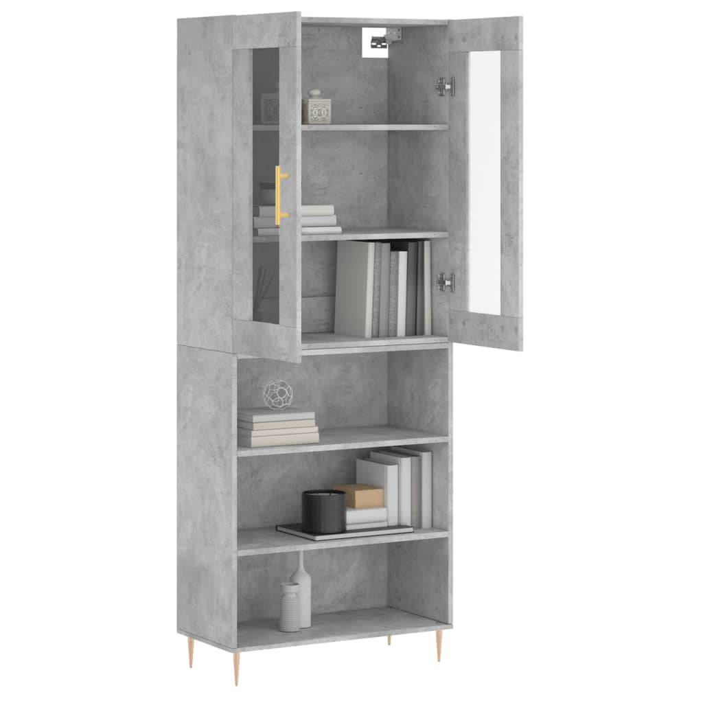 Highboard betonggrå 69,5x34x180 cm konstruert tre