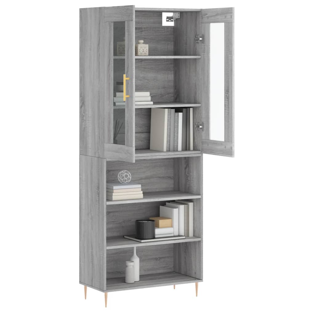 Highboard grå sonoma 69,5x34x180 cm konstruert tre