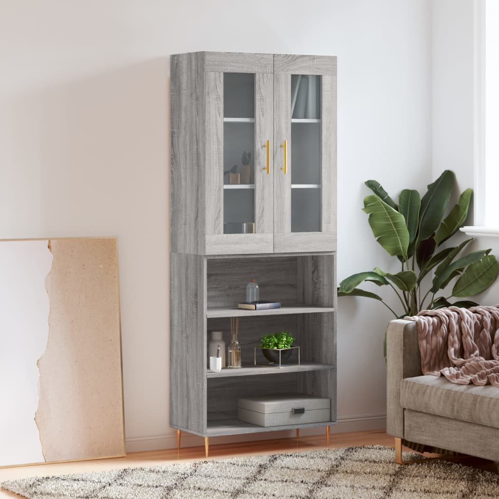 Highboard grå sonoma 69,5x34x180 cm konstruert tre