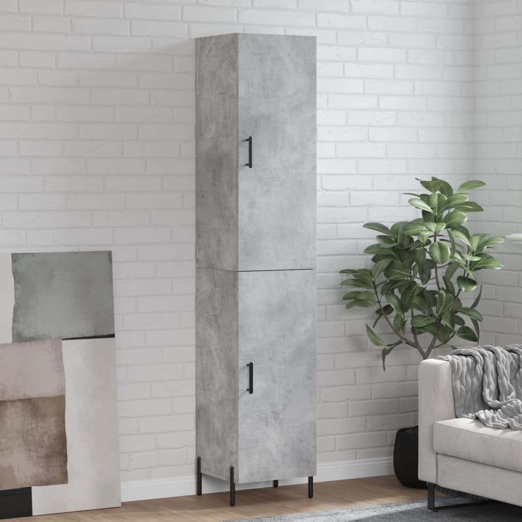 Highboard betonggrå 34,5x34x180 cm konstruert tre