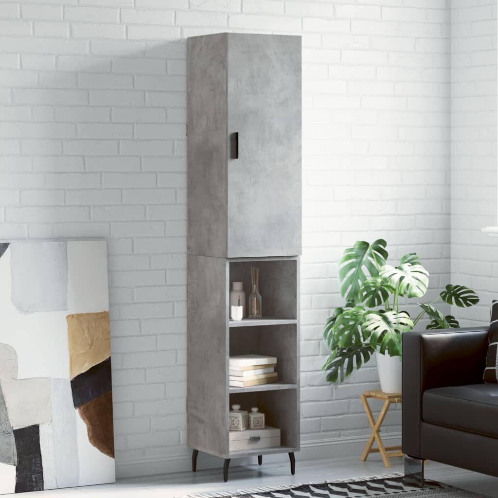 Highboard betonggrå 34,5x34x180 cm konstruert tre