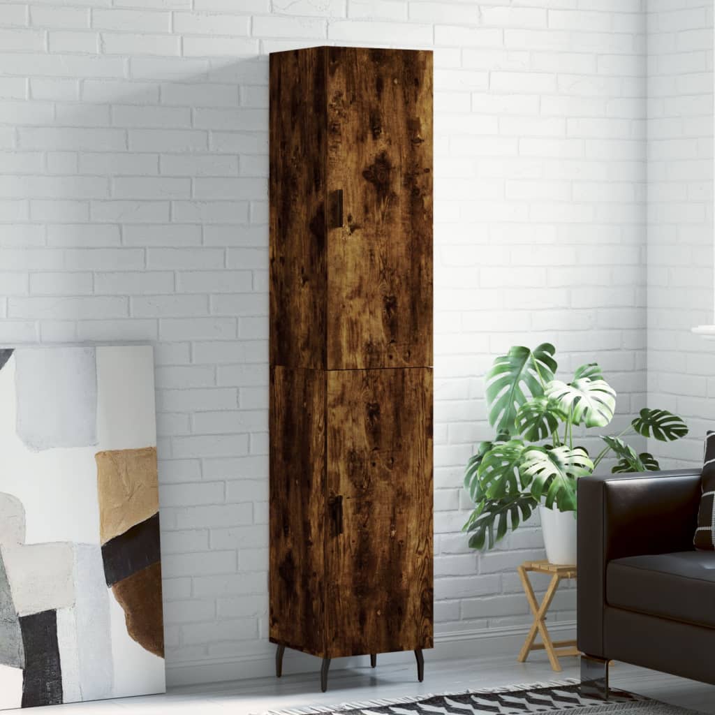 Highboard røkt eik 34,5x34x180 cm konstruert tre